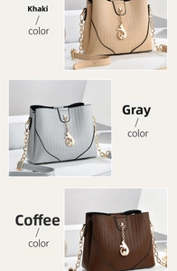 Detailed view of elegant textured PU leather crossbody bags in khaki, grey and coffee colors