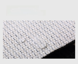 Detail of kitchen mat with 3D geometric texture showing waterproof and non-slip surface