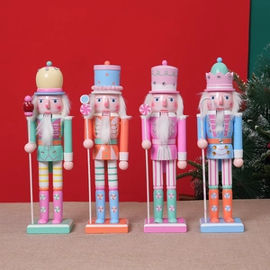 Wooden Nutcracker Soldier Ornament Candy Theme Macaron Painted Puppet For Christmas Desktop Decor Holiday Gift