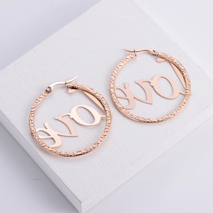 Elegant rose gold plated titanium steel hoop earrings with LOVE letter and textured finish