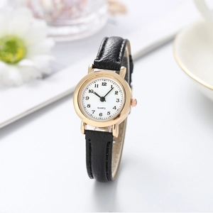 Women Quartz Watch Minimalist Small Dial PU Leather Strap Retro Arabic Numerals Student Fashion Wristwatch Ladies Casual