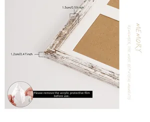 Detail showing 1.5cm white wood frame width and 1.2cm thickness with protective film