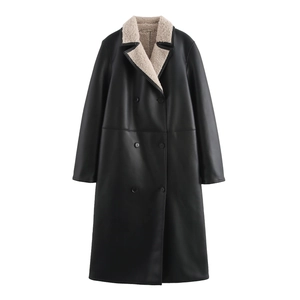 Cappotto Lungo In Ecopelle Da Donna Foderato In Montone Soprabito Doppio Petto Revers Con Cintura Giacca Stile Britannico Capispalla Caldi