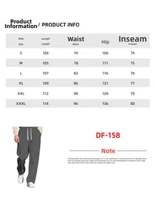 Detailed size chart for men's knit joggers showing length, waist, and hip measurements