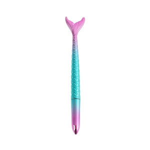 Detail of gradient mermaid tail pen with shiny fish scale texture and 0.5mm tip
