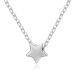 Close-up of polished gold-plated star pendant on a delicate O-chain necklace