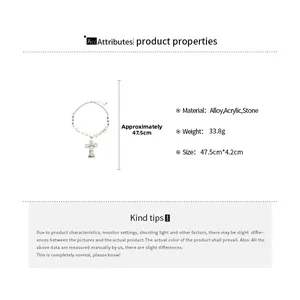 Detailed size and specs for the retro alloy cross pendant necklace with acrylic beads