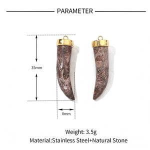 Detail view of horn pendant with dimensions 35mm by 8mm in natural stone and steel
