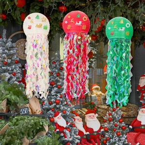 Christmas Jellyfish Paper Lantern Iridescent Laser Streamers Diy Hanging Decoration Holiday Party Ornament Decor