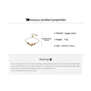 Détails du bracelet papillon doré réglable avec zircons rouges et spécifications