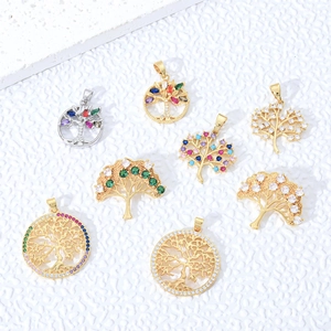 Tree Of Life Pendant Necklace Copper Gold Plated With Colorful Zircon Fashion Ins Style Jewelry For Women