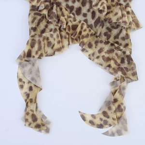 Top da donna con stampa leopardata in mesh con volant e tessuto leggero trasparente