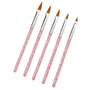 Lot de 5 pinceaux de nail art avec manches rose pailleté et poils en fibres pour manucure