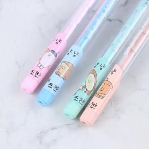 Set of 4 pastel retractable pens with cute cartoon breakfast food illustrations