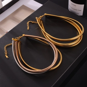 Three-layer gold punk snake chain necklace set with adjustable lobster clasp