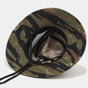 Chapeau de randonnée camouflage tigre respirant avec large bord et mentonnière réglable