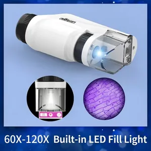 Portable 60X-120X handheld optical microscope for kids with built-in LED light for science