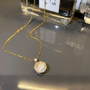 Rotating Pendant Necklace Titanium Steel Cat Eye Stone Micro Paved Zircon Elegant Fashion Jewelry For Women