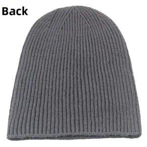 Detail view of the gray ribbed knit texture on the back of the warm winter bucket hat