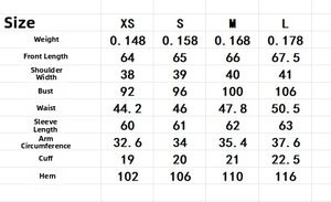 Detailed size chart for lace print shirt showing measurements from XS to L for buyers