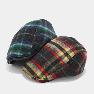 Classic colorful plaid wool newsboy caps for autumn, vintage ivy hats in two retro colors