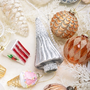 Festive Christmas ball ornaments set with glitter patterns and assorted holiday shapes