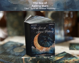 Close-up of vintage Sea of Stars junk journal paper set with celestial moon theme