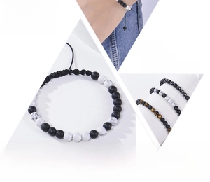 Bracelets tressés en code Morse avec pierres naturelles, boîte cadeau et carte décodeur