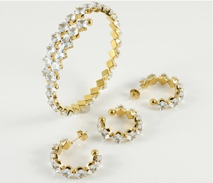 Detailed view of a luxury gold-plated jewelry set with square zircon stone inlay