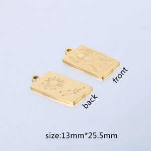 Front and back view of gold Taurus zodiac square pendant with 13mm by 25.5mm dimensions