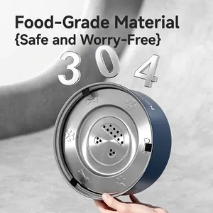 Deep blue 304 stainless steel food grade pet bowl with non-slip base and bone pattern