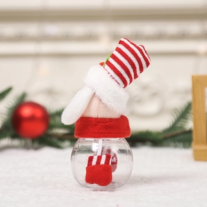 Christmas Santa transparent candy jar with red hat and striped decorative storage bottle