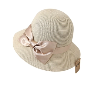 Chapeau de soleil pliable pour femme avec ruban champagne et protection UV élevée