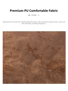 Detailed close-up of dark brown PU leather with waterproof texture and water droplets