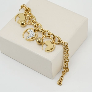 Bracelet en acier inoxydable plaqué or 18 carats avec pendentif carte Afrique
