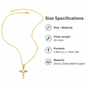 Dettagli della collana a croce con dimensioni 2,8x1,8cm e catena lunga 45 più 5cm
