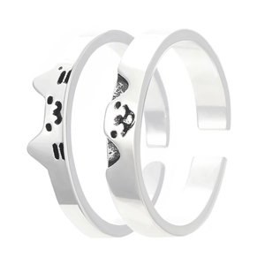 Gothic silver cat couple rings with unique adjustable open design for men and women