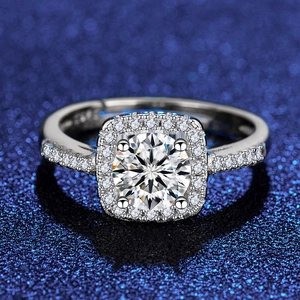 Macro shot of S925 sterling silver halo ring with round zircon and S925 hallmark stamp