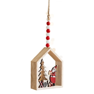 Wooden Christmas hanging ornaments with Xmas Santa Claus and beads for tree decoration