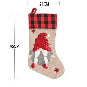 Nordic Christmas stocking with gnome design, burlap material, sizing 46cm by 21cm