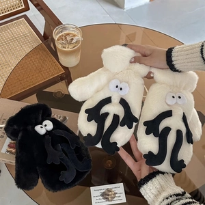 Funny cartoon plush mittens with big eyes and legs design for winter warmth and comfort