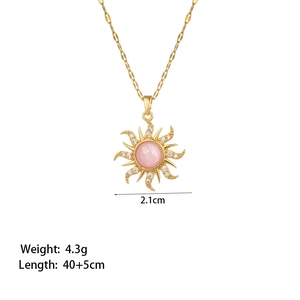 Gold sunflower necklace with pink opal and white zircon, length 40+5cm, weight 4.3g
