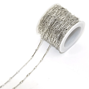 Silver-plated 14K metal bead and rod chain for DIY jewelry making on white background