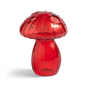 Red mushroom glass vase with spotted cap for hydroponics and home decor ornaments
