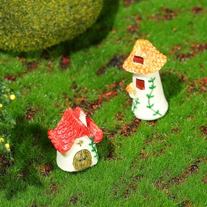 Miniature resin house figurines with red and orange roofs for garden micro landscape decor