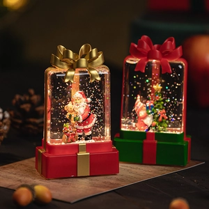 Lampes boules à neige de Noël avec figurines du Père Noël et de gnome en boîtes cadeaux
