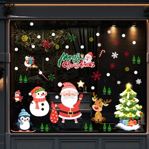 Festive static window stickers with Santa Claus, Snowman and Merry Christmas lettering