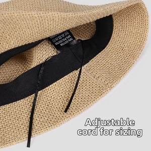 Detail view of cotton-polyester sun hat with inner sweatband and adjustable drawstring