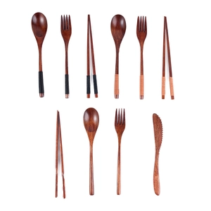 Creative Japanese style nanmu wooden cutlery set with spoons forks knives and chopsticks