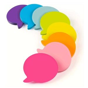 8-color neon speech bubble sticky notes set in a creative rainbow arc arrangement